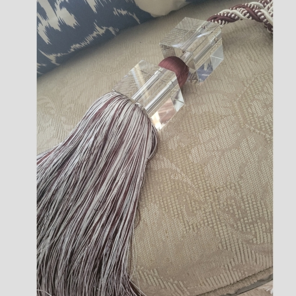 Large decorative tassel clear lucite fabric embellishment